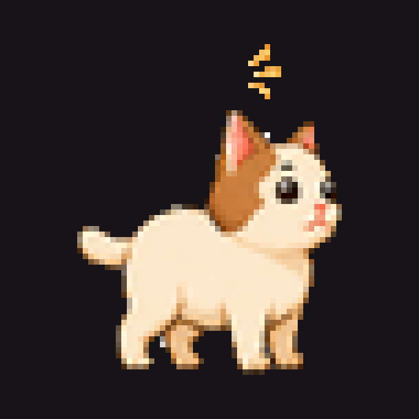 Cat standing alert with a yellow ping