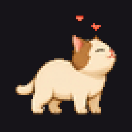 Cat leaning into a pet with hearts