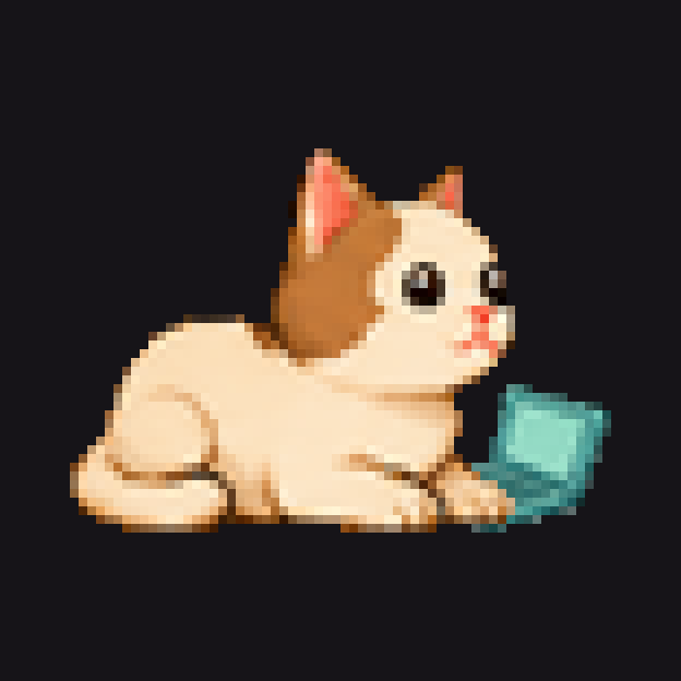 Cat in a sphinx pose using a tiny laptop